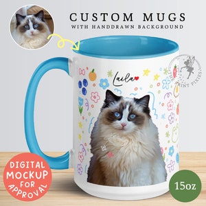 Coffee Mug Cat, Gift For Cat Lover, Cat Gifts For Women, 15oz Coffee Mug, Ceramic Mug 11oz MG10109, 15oz Color Mug with 1 Pet Photo image 1