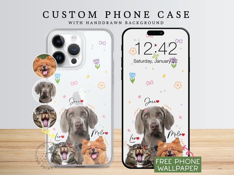 iPhone 15 Pro Case, iPhone 14 Plus Case, Cell Phone Case, Kawaii Phone Case, Aesthetic Phone Case PC10112, Clear Case with 1 Pet Photo image 2