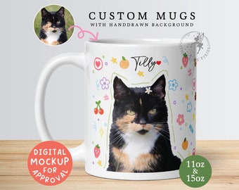 Mug chat noir, cadeau commémoratif chat, cadeau pour amoureux des animaux, tasses personnalisées avec texte, tasse à café personnalisée | MG10110, Mug blanc avec 1 photo d'un animal de compagnie