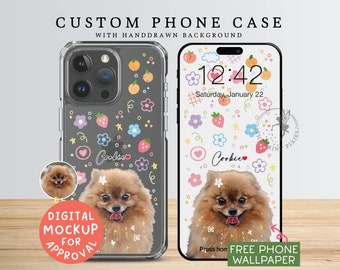 Funda para iPhone 13 Mini, funda para iPhone 14 Pro, funda para teléfono personalizada, funda para iPhone 15 Pro, funda para teléfono linda / PC10108, funda transparente con 1 foto de mascota