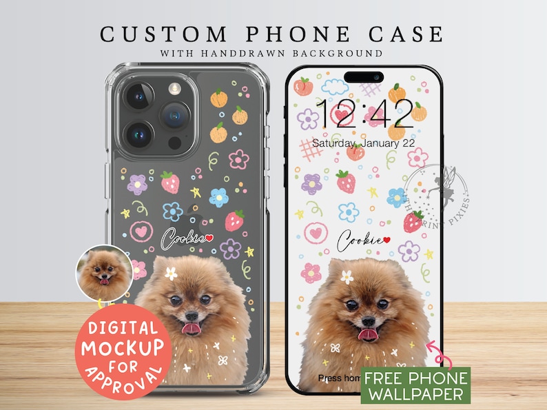 Coque iPhone 13 Mini, Coque iPhone 14 Pro, Coque de portable personnalisée, Coque iPhone 15 Pro, Adorable coque de portable PC10108, étui transparent avec 1 photo d'animal de compagnie image 1