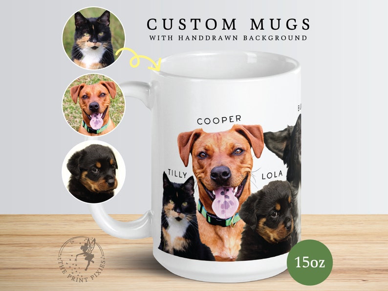 Personalized Mug With Picture Of Dog, Dog Portraits Custom Painting, Dog Bereavement Gift Rottweiler MG10057, 15oz Custom White Glossy Mug image 2