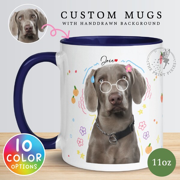 Hundeliebhaber Kaffeetasse, individuelles Haustier Porträt Gemälde von Hunden, Foto-Geschenke für Hundeliebhaber | MG10016, 11 Unzen Individuelle Tasse Farbe Innen