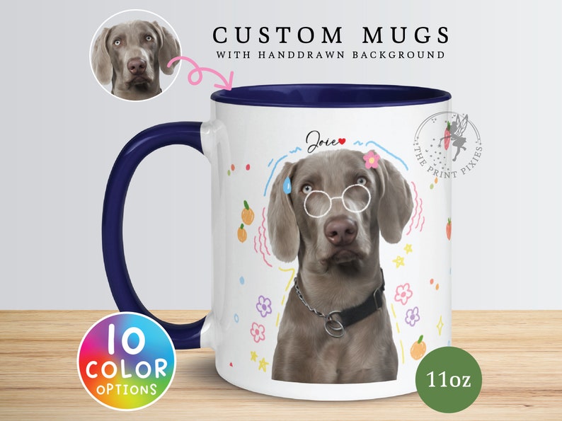 Dog Lover Coffee Mug, Customized Pet Portrait Painting Of Dogs, Photo Gifts For Dog Lovers MG10016, 11oz Custom Mug Color Inside zdjęcie 1