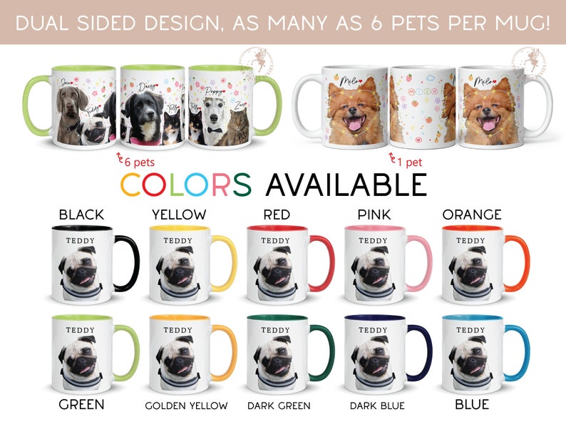 a group of coffee mugs with dogs on them