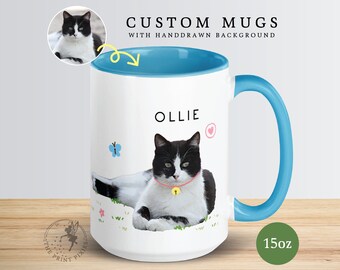 Tasse à café pour amoureux des chats, photo personnalisée en souvenir de chat, cadeau de condoléances pour animal de compagnie | MG10030, Mug personnalisé de 15 oz, couleur à l'intérieur