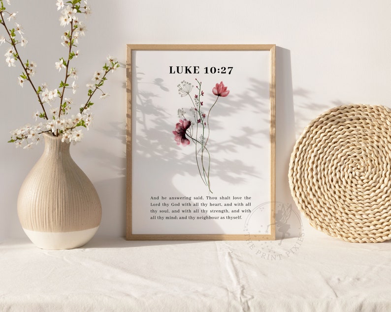 Luke 10:27, Flower Market Print Set, Flower Wall Art Digital Download, Christian Home Decor Gift FEAT02 CHR30 zdjęcie 4