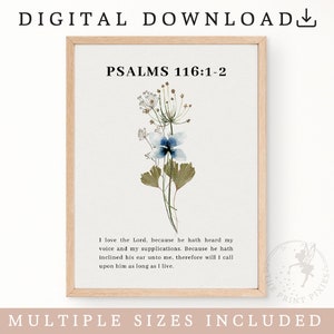 Psalms 116:1-2, Christian Posters Aesthetic, Floral Wall Art Set Of 3, Christian Art Prints Download FEAT02 CHR25 zdjęcie 1
