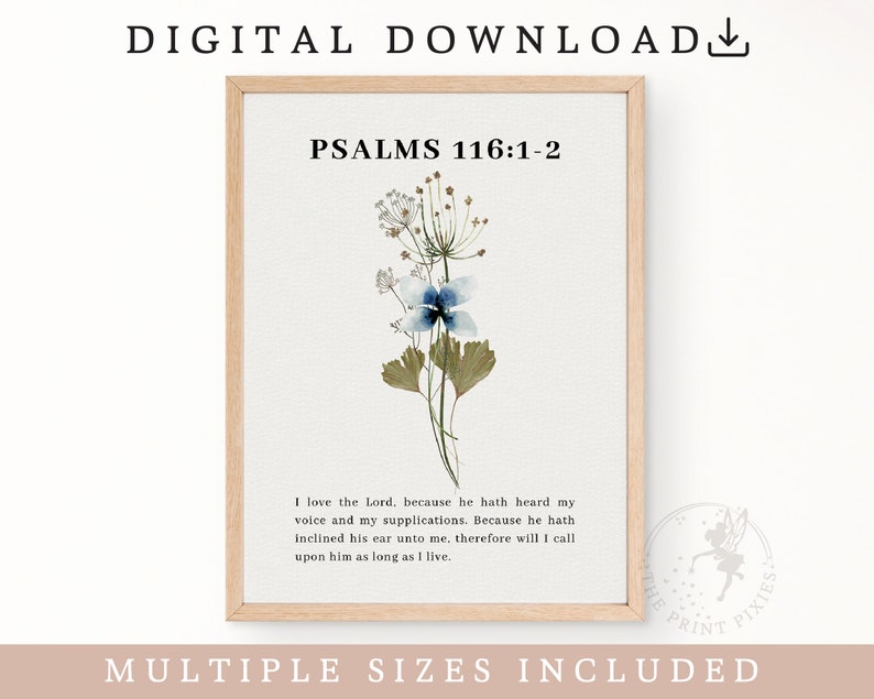 Psalms 116:1-2, Christian Posters Aesthetic, Floral Wall Art Set Of 3, Christian Art Prints Download FEAT02 CHR25 zdjęcie 1