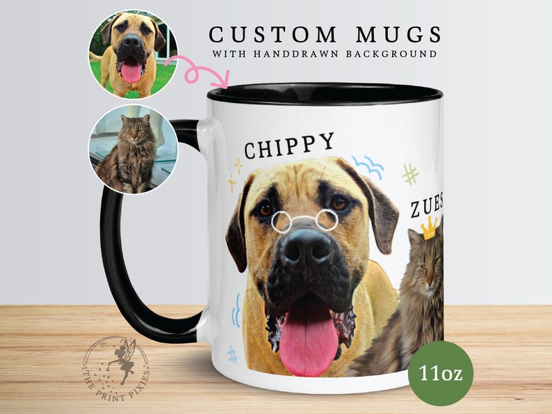 Tasse à café en céramique Mignonne, peinture chien personnalisée à partir d'une photo, cadeau pour garde d'animaux MG10013, Mug personnalisé de 11 oz, couleur à l'intérieur image 2