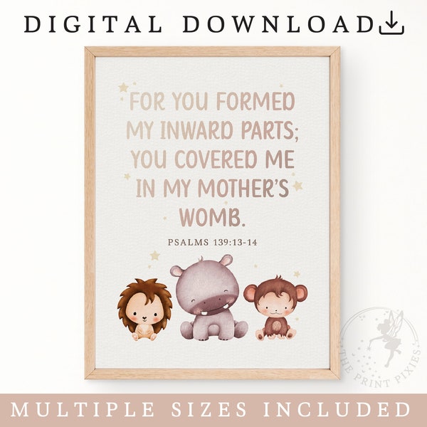 PSALMS 139:13-14, Baby Shower Gift, Nursery Decor Girl and Boy, Kids Room Decor Prints | FEAT02 CHR39