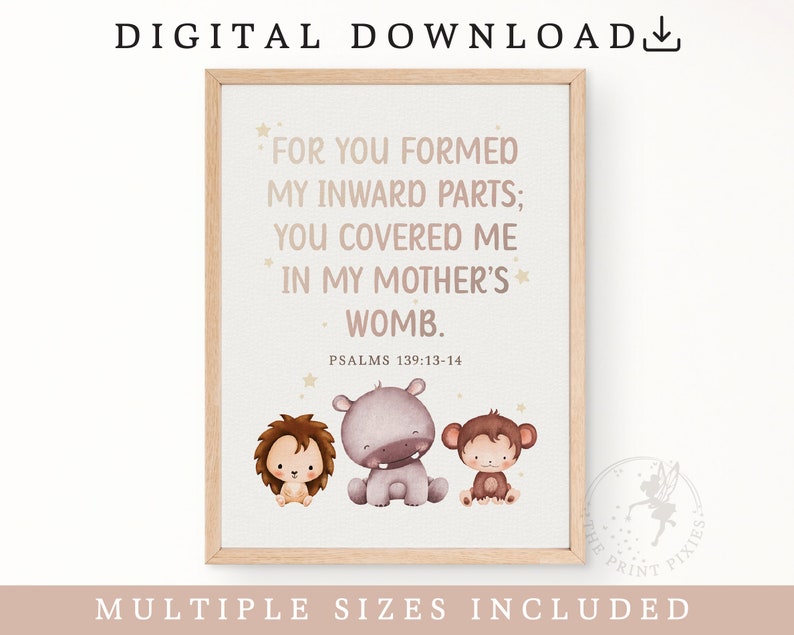 PSALMS 139:13-14, Baby Shower Gift, Nursery Decor Girl and Boy, Kids Room Decor Prints FEAT02 CHR39 image 1