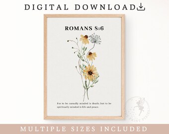 Romans 8:6, Christian Decor For Home, Quote Wall Art Trendy, Modern Christian Art Large | FEAT02 CHR22