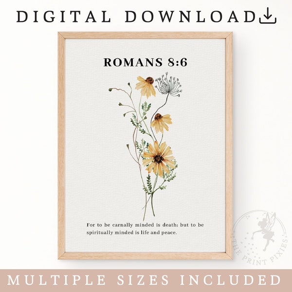 Romans 8:6, Christian Decor For Home, Quote Wall Art Trendy, Modern Christian Art Large | FEAT02 CHR22