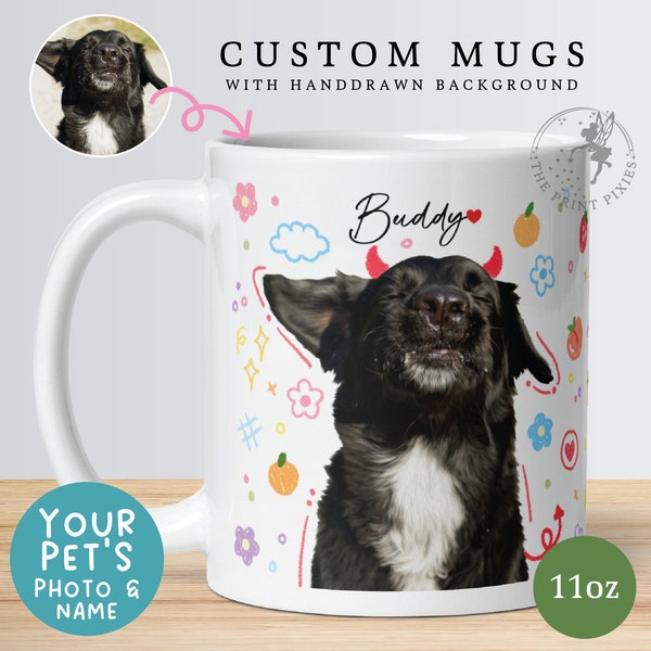 Taza de café de cerámica verde, retrato de pérdida de mascota, regalo conmemorativo de mascota perdida personalizado / MG10041, taza blanca brillante personalizada de 11 oz