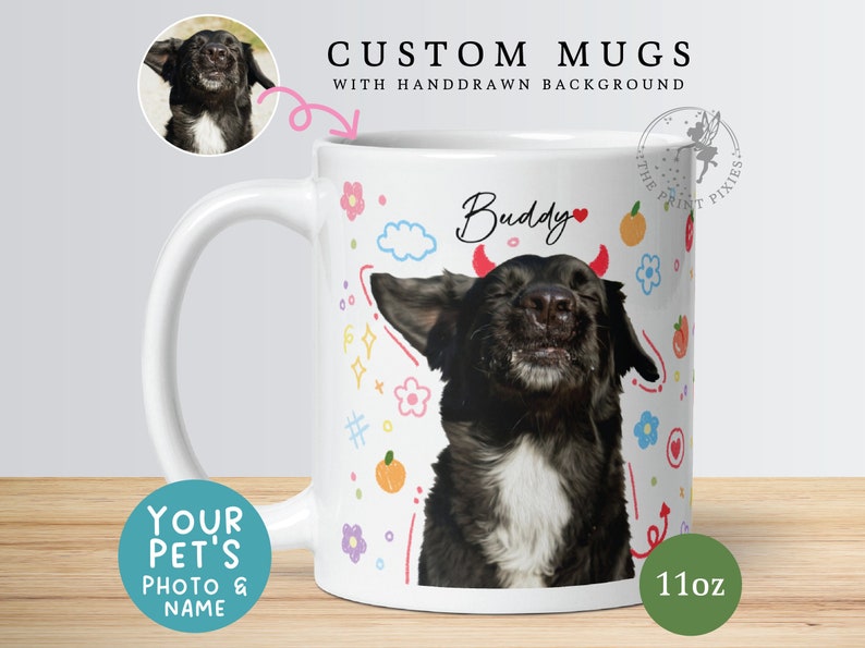 Green Ceramic Coffee Mug, Pet Loss Portrait, Lost Pet Memorial Gift Dog Custom MG10041, 11oz Custom White Glossy Mug image 1