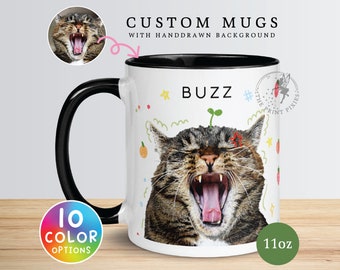Tazas de café con gatos, regalos para amantes de los gatos, regalo de papá gato, tazas de café de 15 oz, foto de taza de café personalizada / MG10108, taza de color de 11 oz 1 mascota