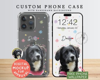 Funda para iPhone 14+, funda para iPhone 13 Mini, funda para iPhone 12 Pro, funda para iPhone 13 Pro, funda para teléfono transparente / PC10111, funda transparente con 1 foto de mascota