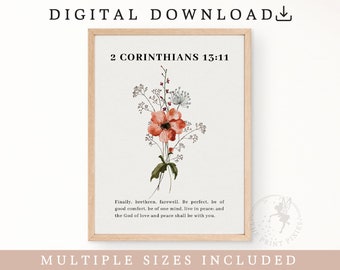 2 Corinthians 13:11, Quote Wall Art Trendy, Christian Decor For Home, Scripture Printable Wall Art Set Of 3 | FEAT02 CHR18