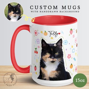 Personalized Cat Mom Mug, Custom Cat Portrait From Photo, Funny Gift For Cat Lover MG10038, 15oz Custom Mug Color Inside image 2