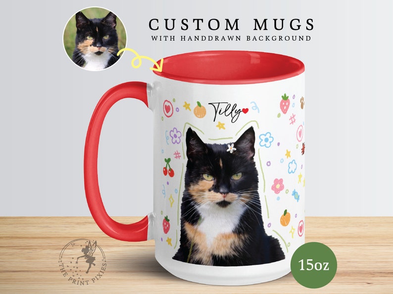 Personalized Cat Mom Mug, Custom Cat Portrait From Photo, Funny Gift For Cat Lover MG10038, 15oz Custom Mug Color Inside image 2