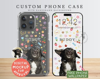 Funda para teléfono celular, funda para iPhone 14+, funda para iPhone 15+, funda para iPhone 14 Pro, funda para teléfono estético / PC10105, funda transparente con 1 foto de mascota