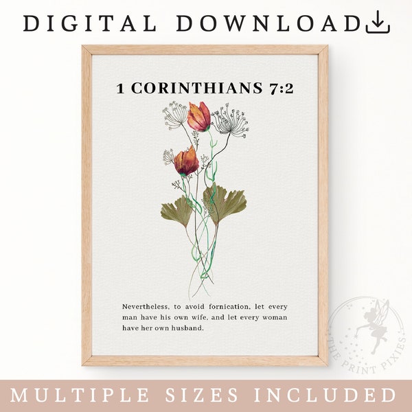 1 Corinthians 7:2, Bible Verse Print Nursery, Modern Christian Art Large, Flowers Wall Art Print | FEAT02 CHR20