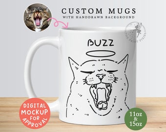 Custom Cat Dad Mug, Gift For Cat Dad, Custom Gift Mug, Custom Mug With Picture, Custom Mug Printing | MG10112, White Mug with 1 Pet Photo