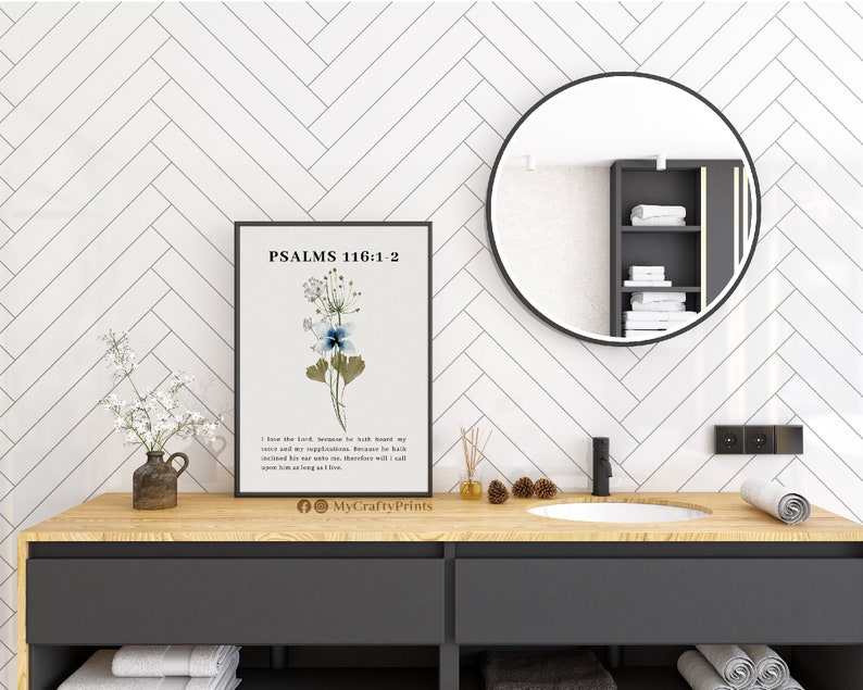 Psalms 116:1-2, Christian Posters Aesthetic, Floral Wall Art Set Of 3, Christian Art Prints Download FEAT02 CHR25 zdjęcie 4