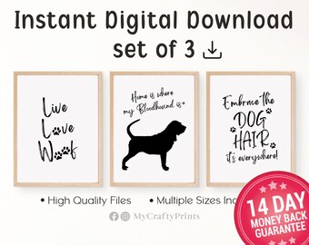 Dog Decor For Wall, Gallery Wall Print Set, Dining Room Wall Art Modern | FEAT02 DOGART45, Bloodhound