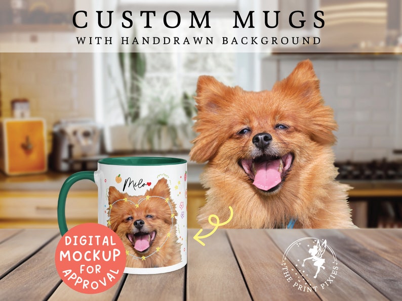 Tasse à café personnalisée de famille avec des chiens, Aquarelle personnalisée de portrait d'animal de compagnie, cadeaux mignons pour amoureux de chiots MG10006, Mug personnalisé de 11 oz, couleur à l'intérieur image 1