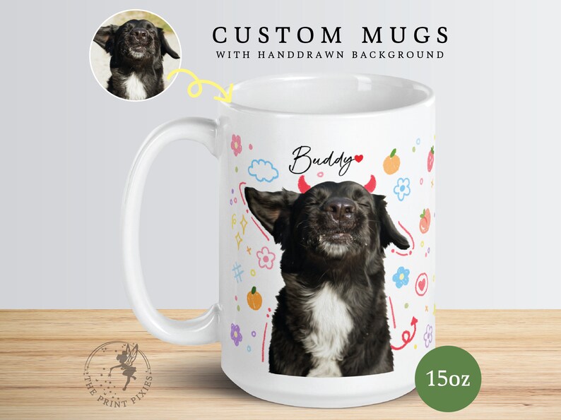 Custom Picture Coffee Mug, Personalized Dog Portrait Gifts, Gift For Dog Owner After Passing MG10053, 15oz Custom White Glossy Mug image 2