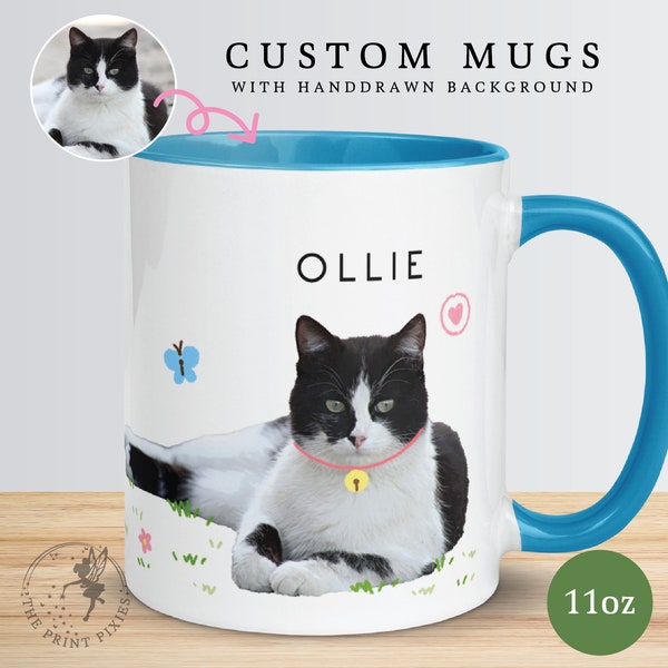 Mugs chat pour les amoureux des chats, cadres photo personnalisés pour animaux de compagnie à la mémoire des chats, cadeau de sympathie pour la perte d'un animal chat | MG10001, couleur de la tasse de 11 oz à l'intérieur