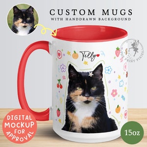 Personalized Cat Mom Mug, Custom Cat Portrait From Photo, Funny Gift For Cat Lover MG10038, 15oz Custom Mug Color Inside image 1