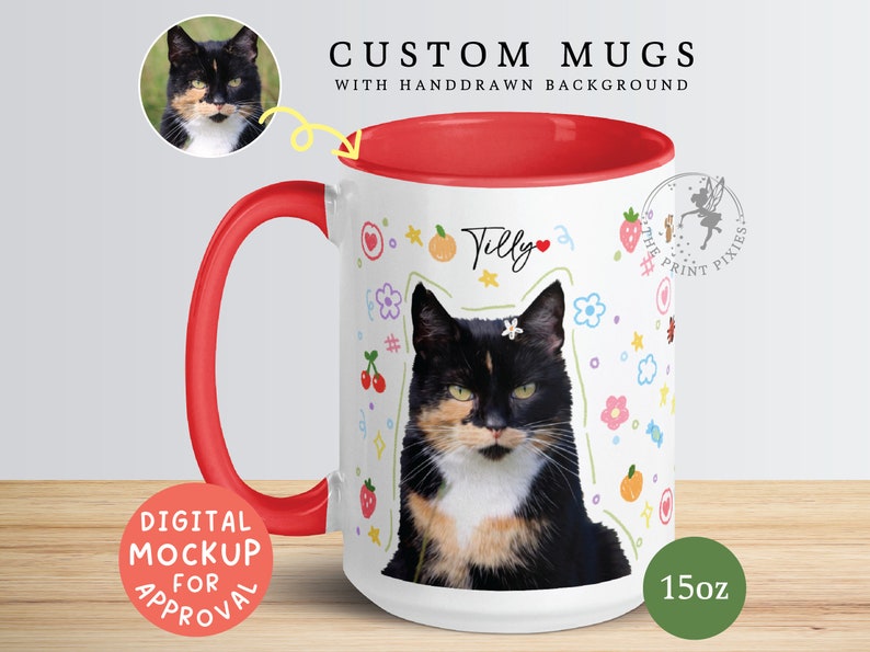 Mug personnalisé maman chat, portrait de chat personnalisé à partir d'une photo, cadeau amusant pour amoureux des chats MG10038, Mug personnalisé de 15 oz, couleur à l'intérieur image 1