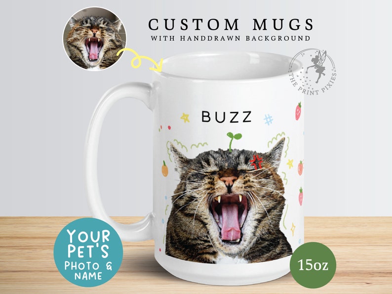 Mug papa chat personnalisé, Mug pour amoureux des chats, cadeaux pour la perte d'un animal de compagnie chat MG10050, Mug blanc brillant personnalisé de 15 oz image 1