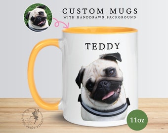 Tazas lindas estéticas, retrato de dibujo de perro, regalos personalizados con foto de perro / MG10007, taza personalizada de 11 oz con color en el interior