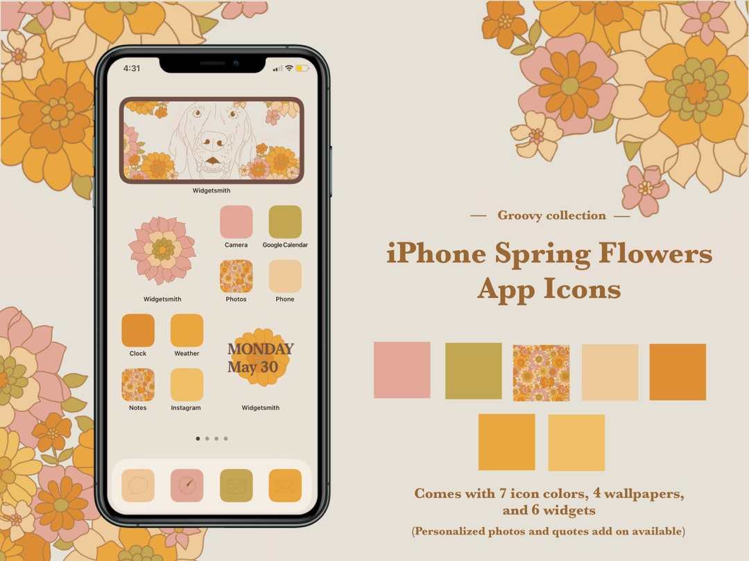 IPhone Spring Flowers App Icons Set - Groovy Widget Collection - Etsy