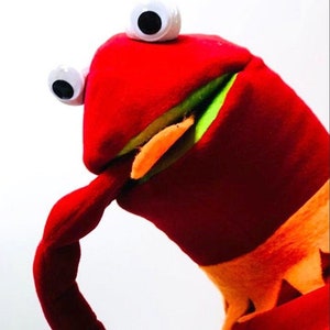 Handgjord grön Kermitgroda handdocka, Sesamgatan leksak (17 tum)