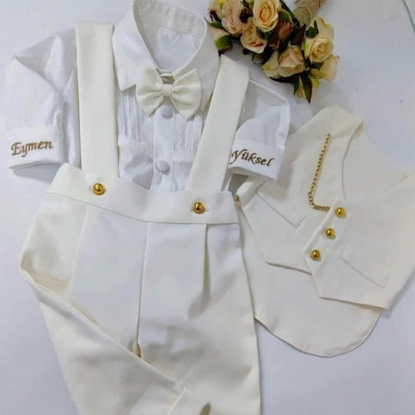 Personalized Boys Ivory Tuxedo, White Ring Boy Tuxedo, Boys 1st Birthday Outfit, White Christening Outfit Boys Tuxedo Suit Toddler Baptism