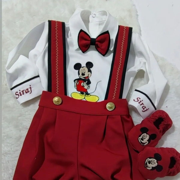 Custom Boys Disney Mickey Mouse 1st Birthday Suit Mickey Disney Birthday Boys First Birthday Suit Shirt Short Long Pants Red Mickey Outfit