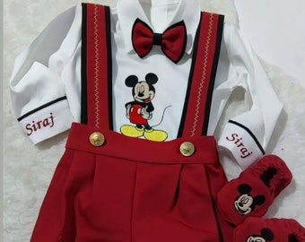 Custom Boys Disney Mickey Mouse 1st Birthday Suit Mickey Disney Birthday Boys First Birthday Suit Shirt Short Long Pants Red Mickey Outfit