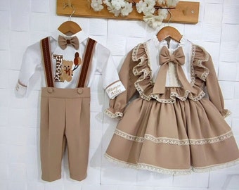 Matching Boys Girls Twins 1st Birthday Outfit Siblings 1st Birthday Matching Suit Set Personalized Brother Sister Matching Dress Bear Outfit