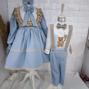 Boys Girls Twins First Birthday Toddler Twins Boys 1st Birthday Matching Outfit Personalized Siblings Matching Embroidered Bear Suit Dres