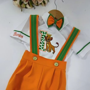 Personalized Boy 1st Birthday Suit Set Custom Disney Lion King First Birthday Outfit Simba Monogramed Shirt Short Tuxedo 1st Disney Birthday