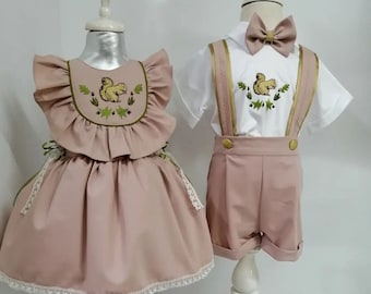 Custom Made Baby Girls Boys 1st Birthday Outfit Brother Sister Toddlers Matching Birthday Photoshoot Matching Easter Dress Tuxedo Pants