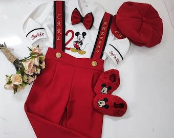 Personalized Boys 1st 2nd 3rd Birthday Suit Set Disney Boys First Birthday Boys Disney Monogramed Shirt Short/Long Pants Suspenders Bowtie