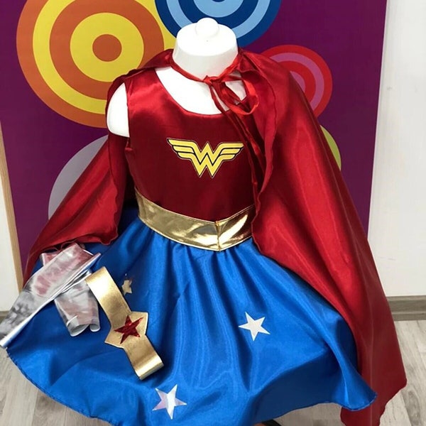 Girls Wonder Woman Cosplay Birthday Party Outfit Girl Superhero Birthday Dress Wonder Girl Toddler Cosplay Superhero Party Dress 2- 10 Years