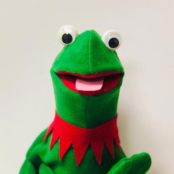 Handmade Green Kermit the Frog Sesame Street Kermit Hand Puppet Quality Frog Hand Puppet Toy Kids Adults 17" Custom Kermit Hand Puppet Gift
