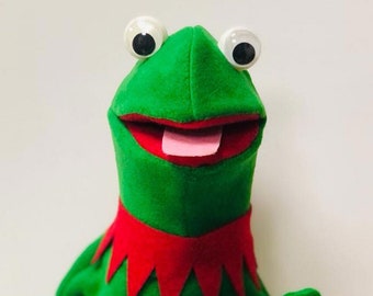 Handmade Green Kermit the Frog Sesame Street Kermit Hand Puppet Quality Frog Hand Puppet Toy Kids Adults 17" Custom Kermit Hand Puppet Gift